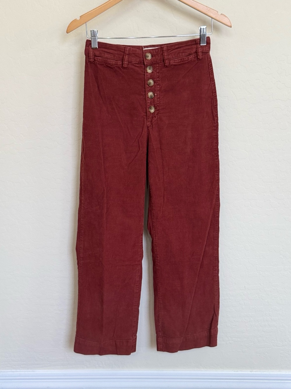 Marine Layer Bridget Corduroy Wide Leg Pants Barn Red Size 6 Exposed Button Fly